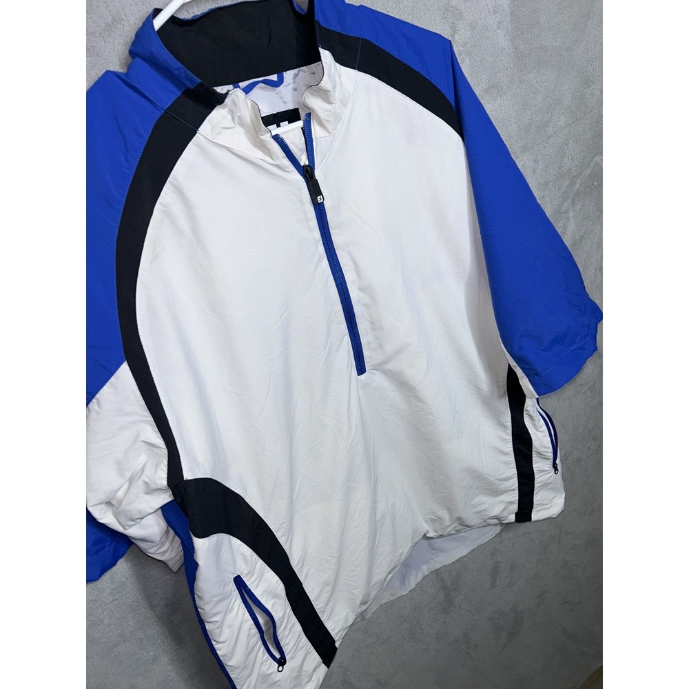 Foot Joy FJ DryJoys Mens Large Blue White Short Sleeve Golf Pullover Windbreaker